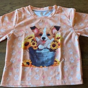 Kids Shirt with Corgi Puppy and Sunflower Design